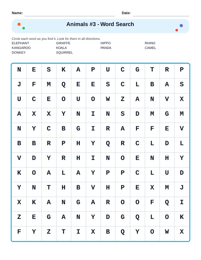 Animals #3 Word Search