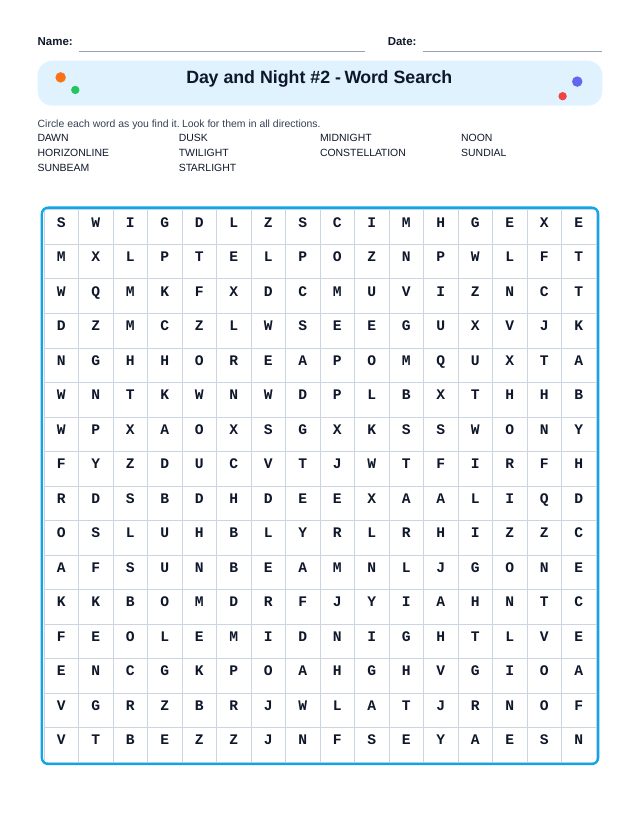 Day and Night #2 Word Search