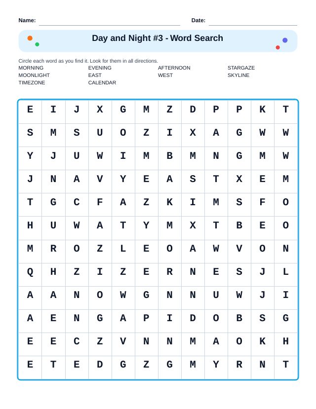 Day and Night #3 Word Search