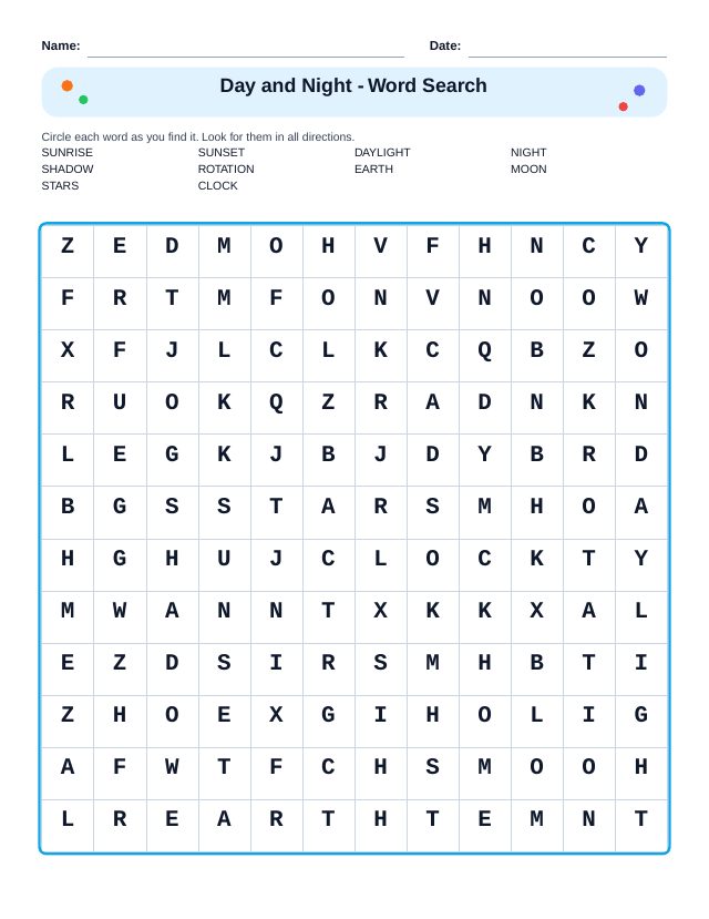 Day and Night Word Search