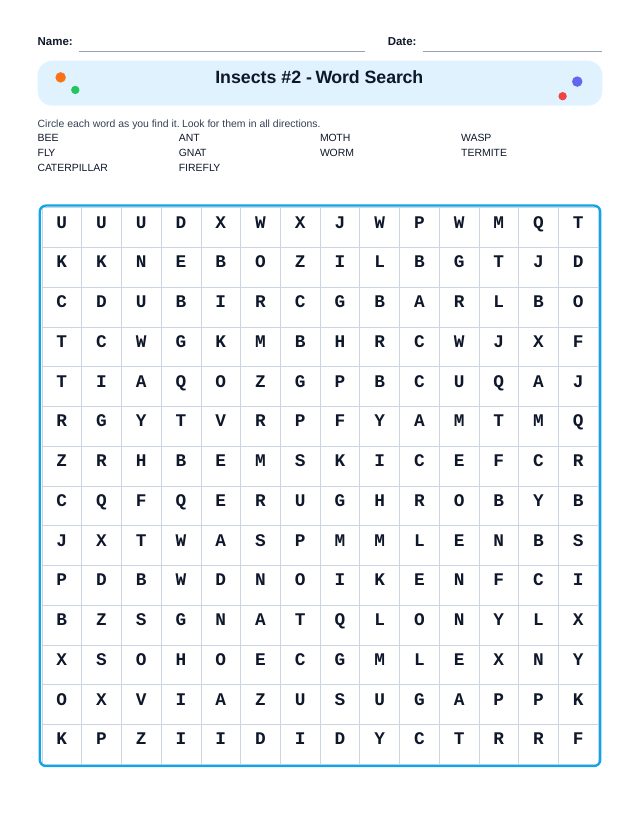 Insects #2 Word Search