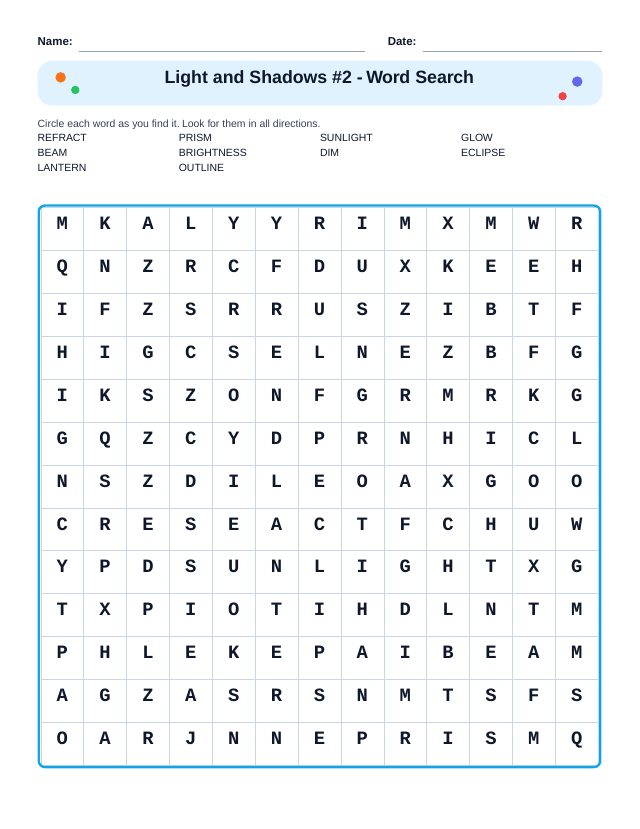 Light and Shadows #2 Word Search