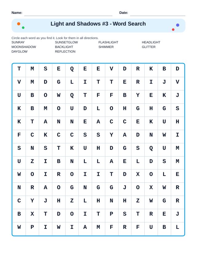 Light and Shadows #3 Word Search