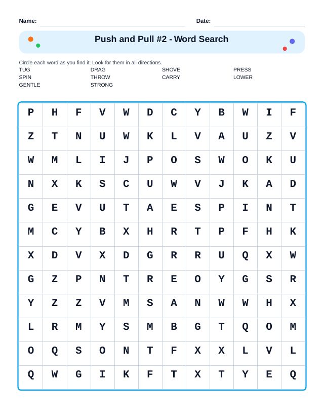 Push and Pull #2 Word Search