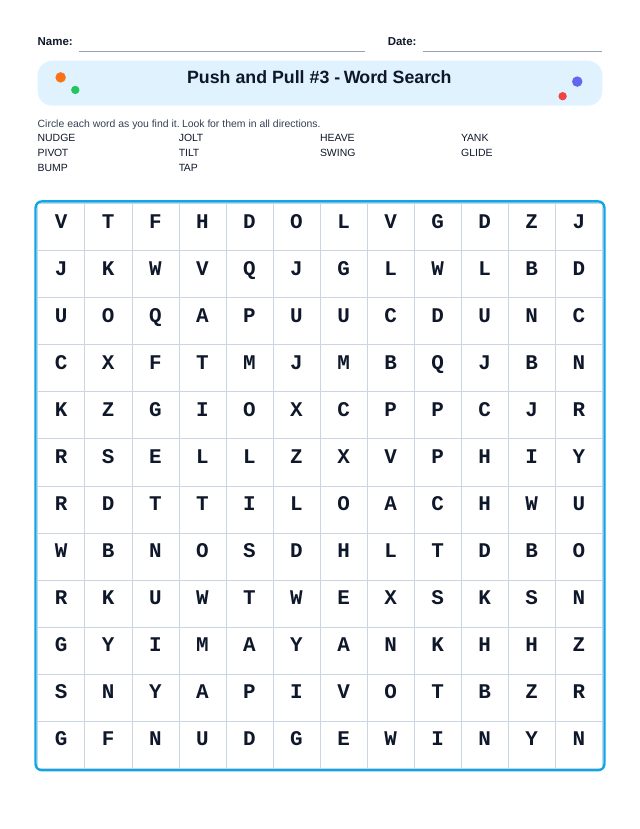 Push and Pull #3 Word Search