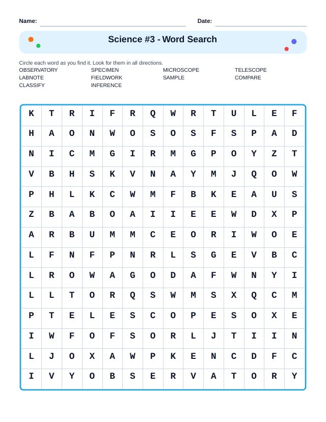 Science #3 Word Search