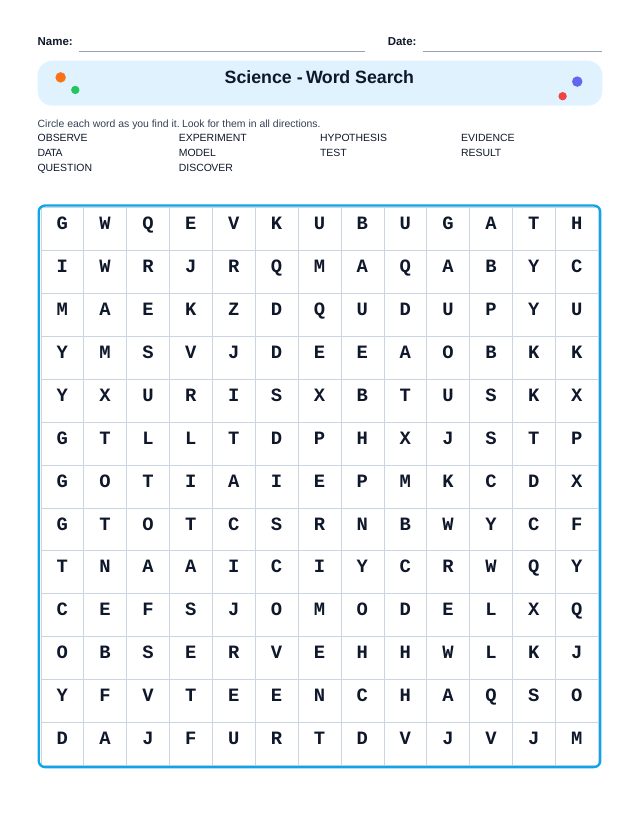 Science Word Search