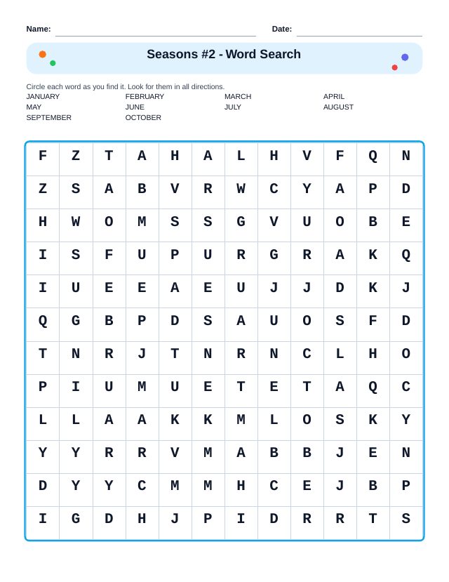 Seasons #2 Word Search