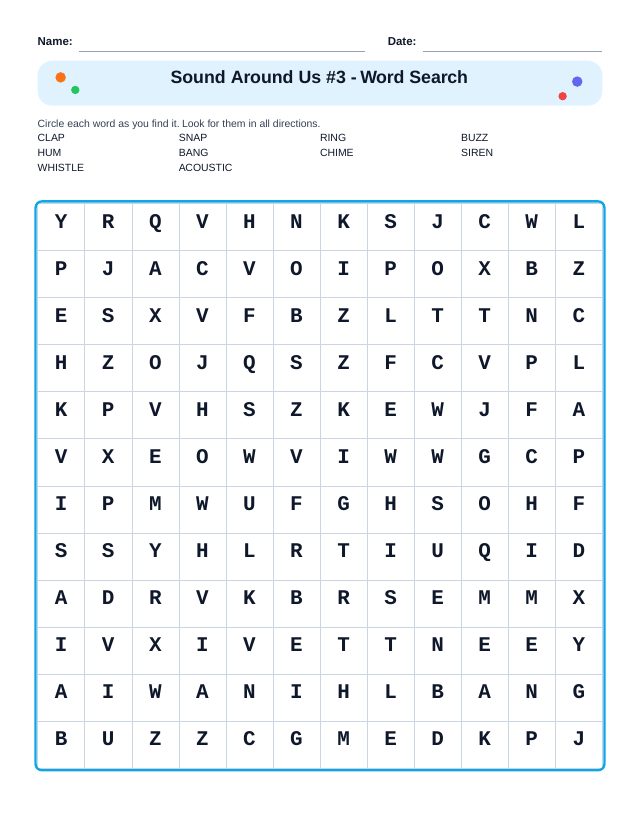 Sound Around Us #3 Word Search