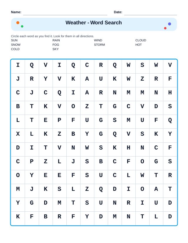 Weather Word Search