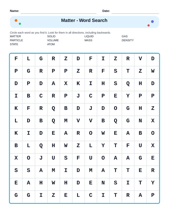 Matter Word Search