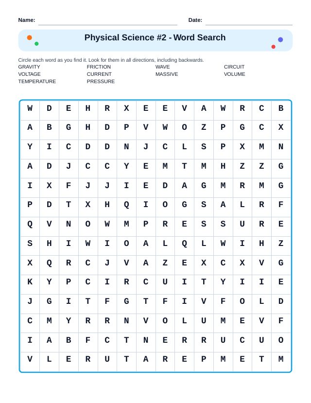 Physical Science #2 Word Search