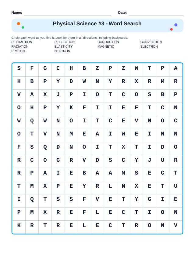 Physical Science #3 Word Search