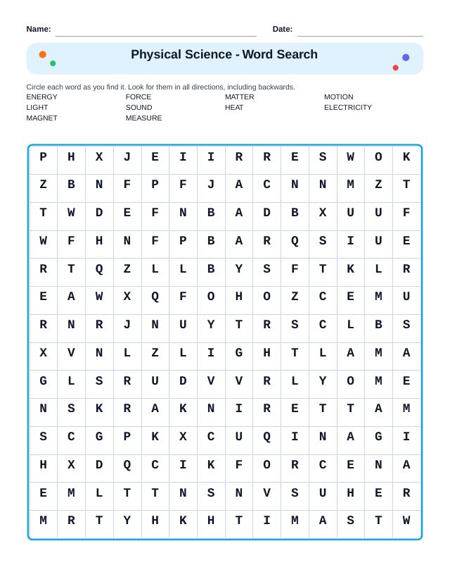 Physical Science Word Search