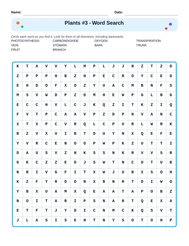 Plants #3 Word Search