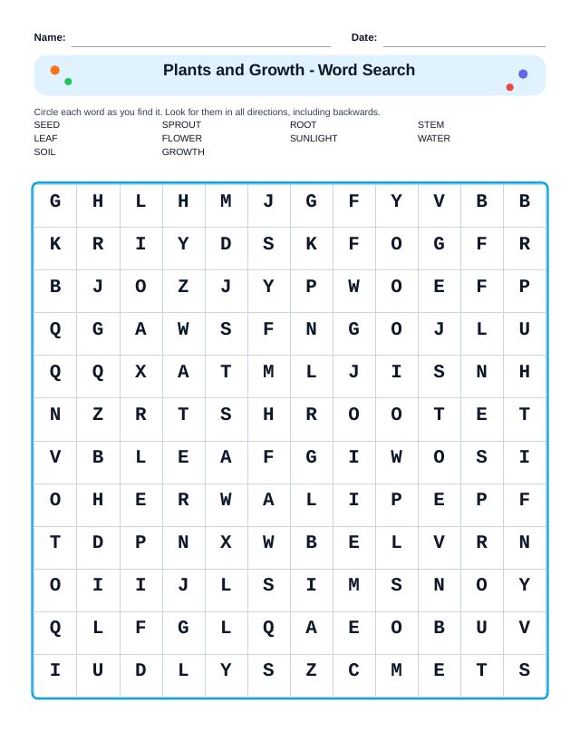 Plants and Growth Word Search