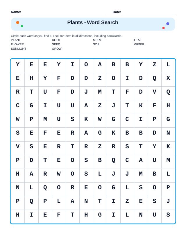 Plants Word Search