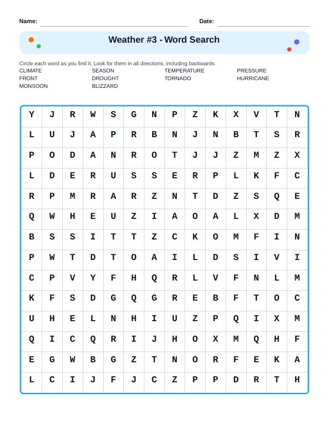 Weather #3 Word Search