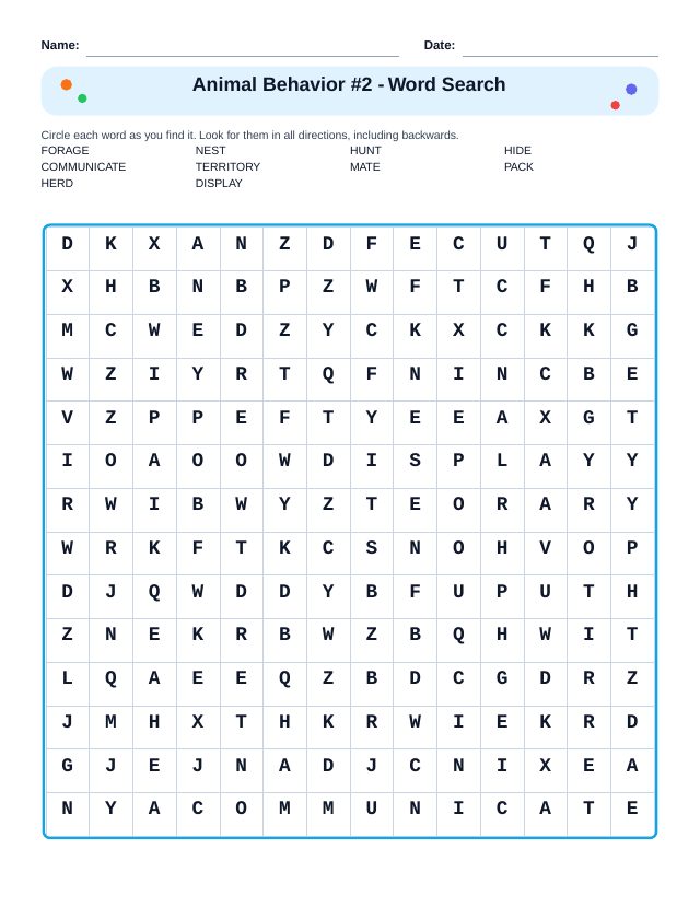 Animal Behavior #2 Word Search