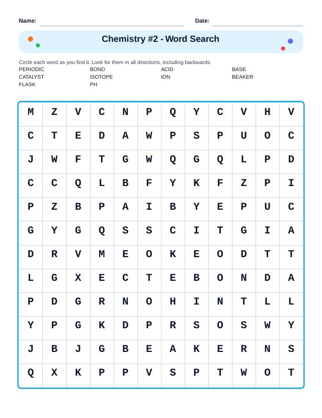 Chemistry #2 Word Search