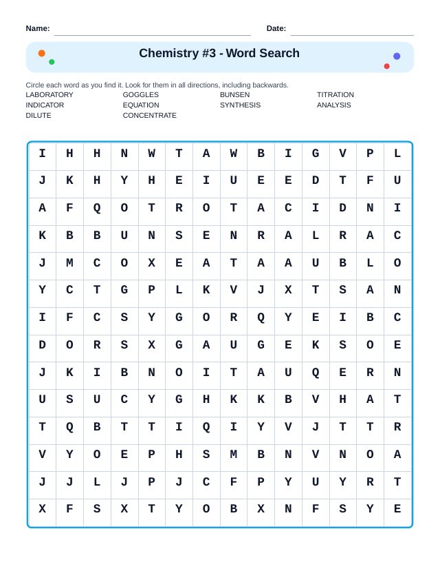 Chemistry #3 Word Search