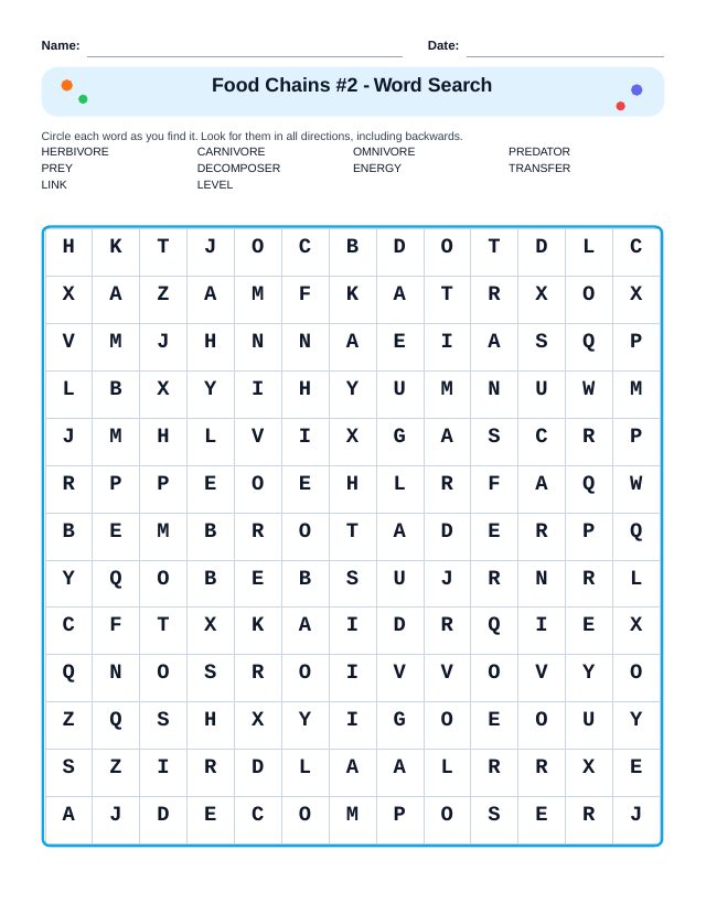 Food Chains #2 Word Search