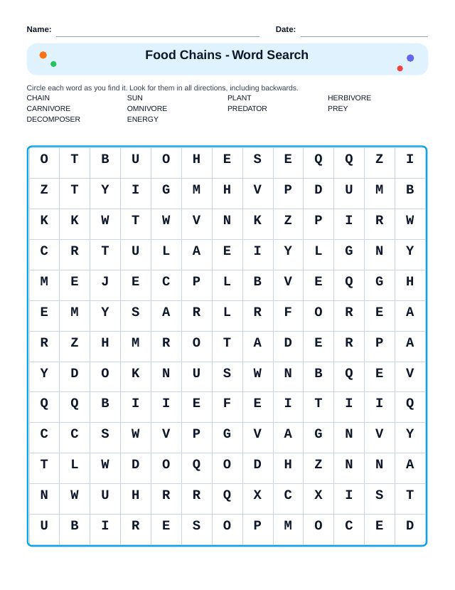 Food Chains Word Search