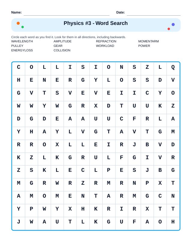 Physics #3 Word Search