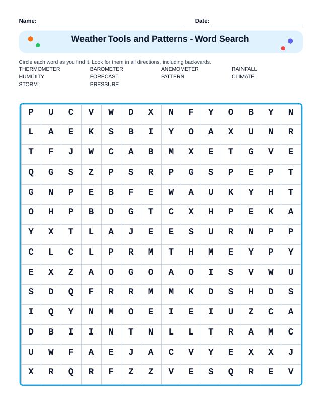 Weather Tools and Patterns Word Search
