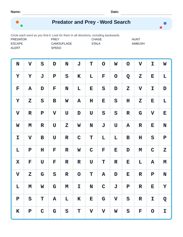 Predator and Prey Word Search