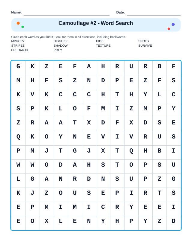 Camouflage #2 Word Search