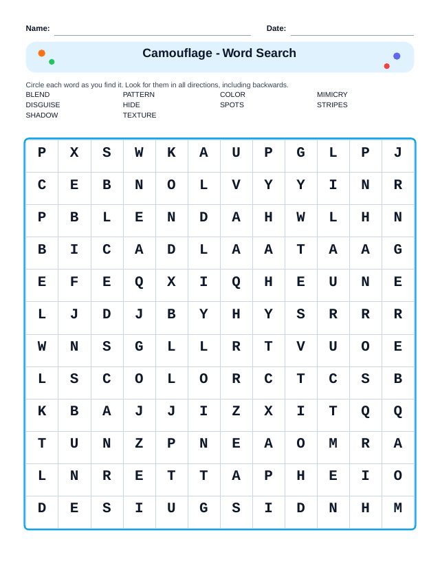 Camouflage Word Search