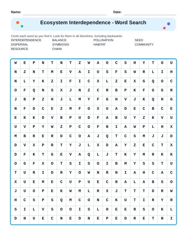 Ecosystem Interdependence Word Search