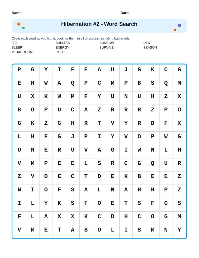 Hibernation #2 Word Search