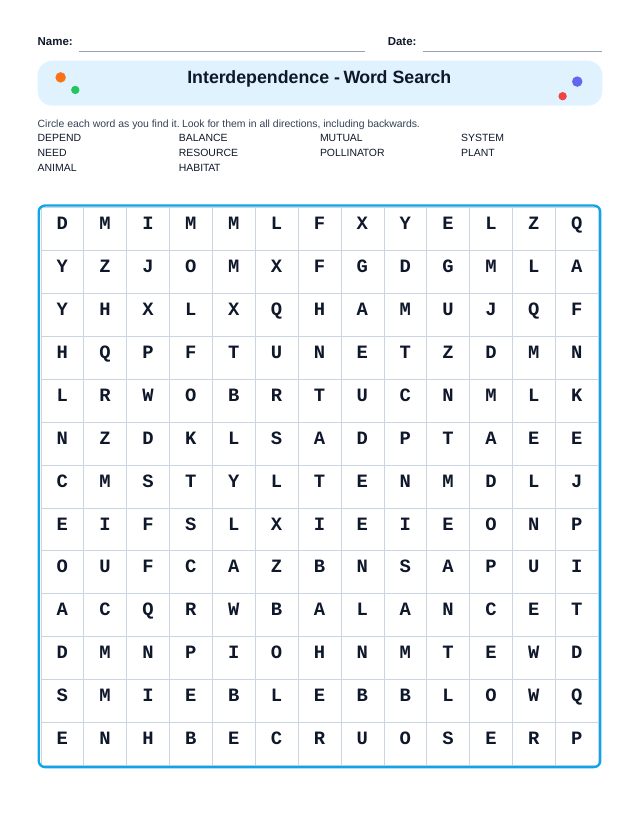 Interdependence Word Search