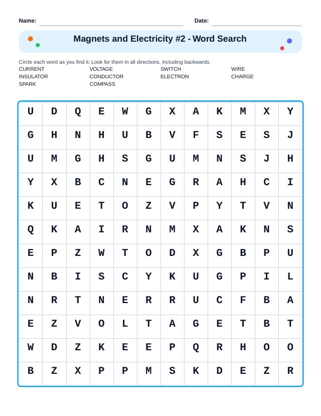 Magnets and Electricity #2 Word Search