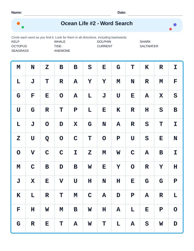 Ocean Life #2 Word Search