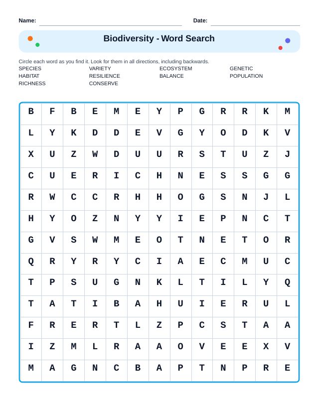 Biodiversity Word Search