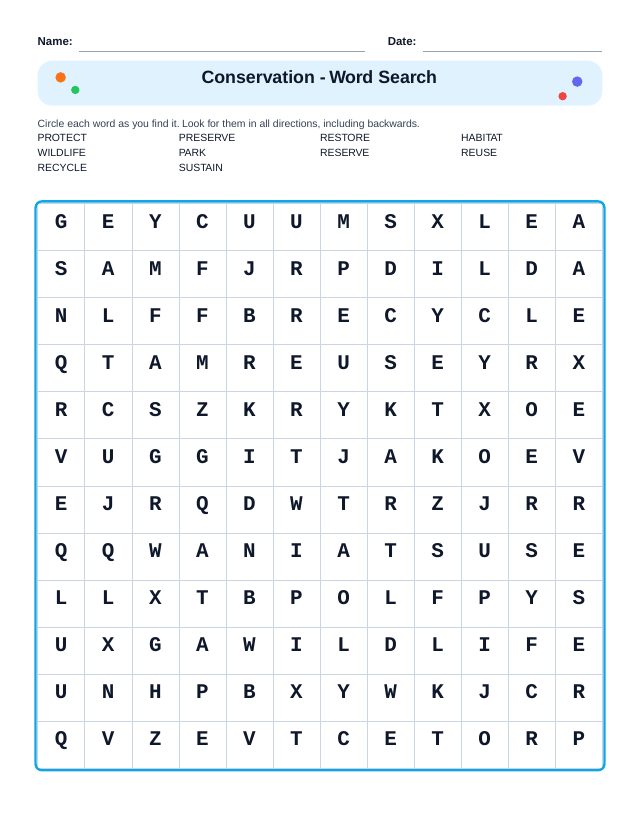 Conservation Word Search
