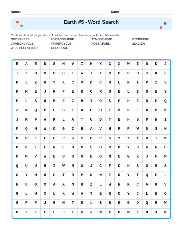 Earth #5 Word Search