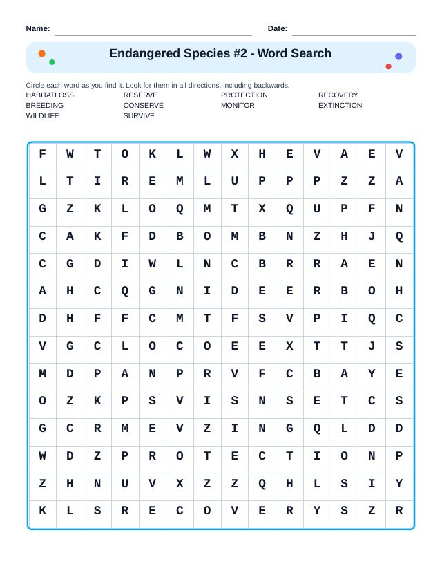 Endangered Species #2 Word Search