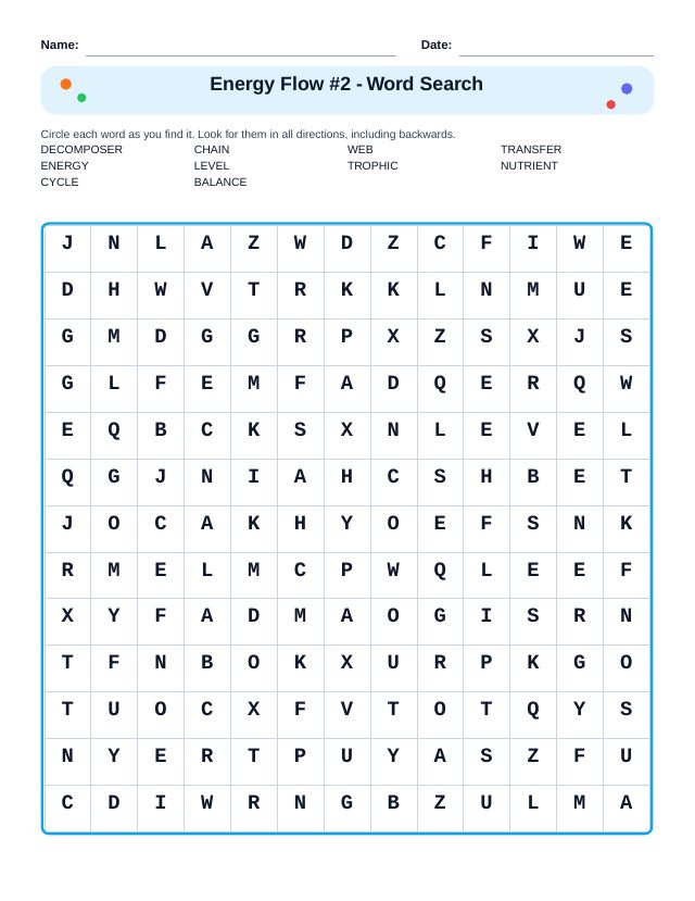 Energy Flow #2 Word Search