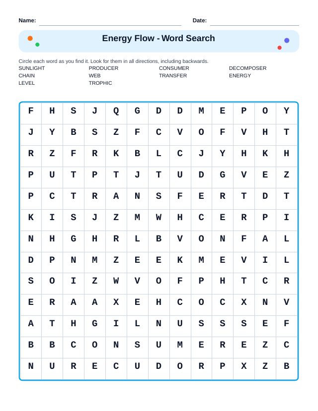 Energy Flow Word Search