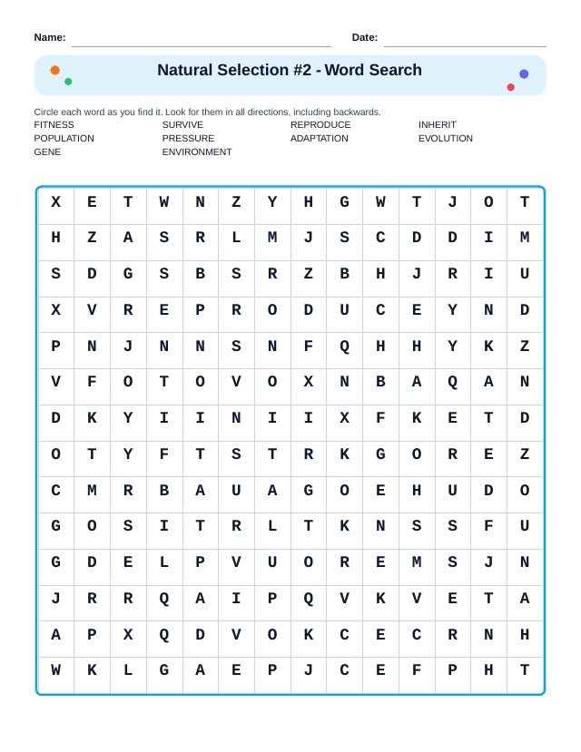 Natural Selection #2 Word Search