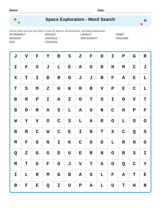 Space Exploration Word Search